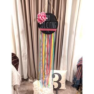 No Soliciting homemade fun ribbon fringe colorful sign